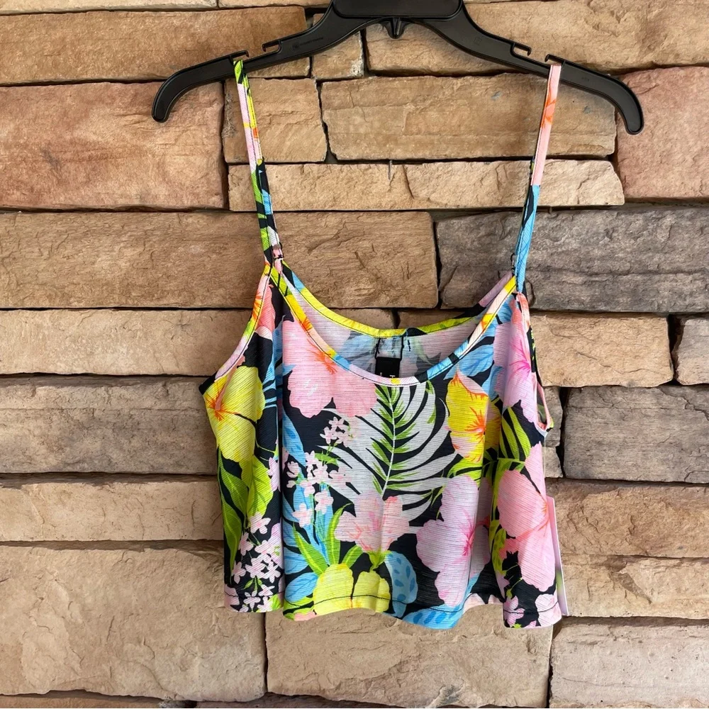 Hurley multicolor tropical print lightweight cropped tank top NWT Small